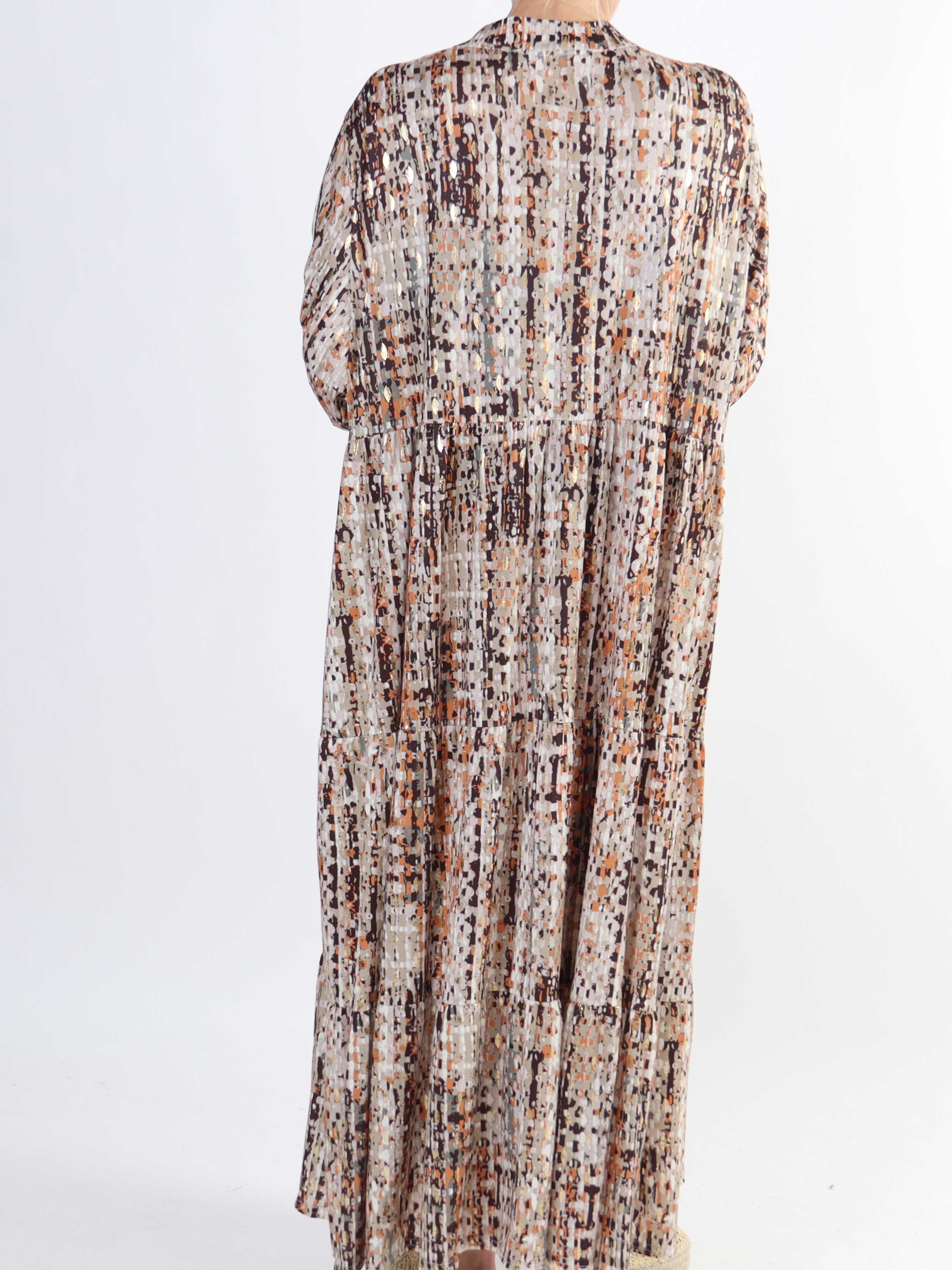 Milano Pattern - Lång mönstrad plus size klänning med lager på lager look